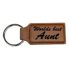 Keychain - Rectangle - Worlds best Aunt - Leather Rawhide/Black