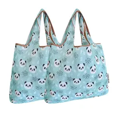 Wrapables Foldable Tote Nylon Reusable Grocery Bag (Set of 2), Panda