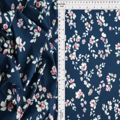 1 Yard DTY Floral Print Fabric 58/60 Inch Wide Soft Stretch Material for Dresses Tops & Crafts NAVY