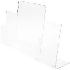 Plymor Clear Acrylic Slanted-Back Countertop Sign Holder with Tri-Fold Brochure Pocket on Right & Left, 11" H x 13" W x 5" D
