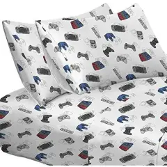Kids Rule 3-Piece Gamer Bed Sheet Set for Boys & Kids - 1 Twin Flat and 1 Twin Fitted Sheet,Queen Pillowcase,Soft Brushed Microfiber Smooth Durable Polyester Multicolor