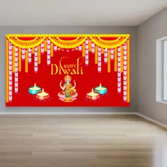 Happy Diwali Banner Indian Traditional Cloth 5x8 Feet Backdrop Indian Diwali Decor Pooja Wall Decor Indian Wall Art Photo Decor Banner Decorative Pooja Cloth Diwali Celebration Red