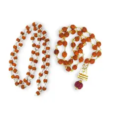 Certified Rudraksha Mala 5 Face (panchmukhi) Authentic Genuine Rudraksh Beads Rosary Japa Mala Bead Necklace Puja Prayer Meditation Beads Gold/silver Plated Mala for Men Women (1 Pcs)