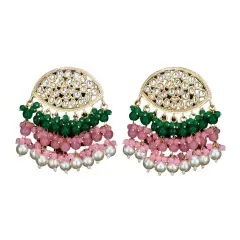 Indian Jhumka Earrings for Women - Large Indian Jhumki Ethnic Chandbali Earrings Faux Kundan & Pearl Beaded Bollywood Style Dangle Earring Jewelry for Bride | Birthday Gift for Her GREEN