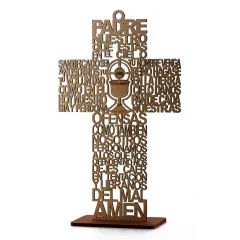 12pcs Wood Religious Chalice Cross Centerpiece w/ Stand Brown
