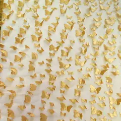 1 Yard Gold 3D Butterfly Stretch Mesh Fabric with Satin Appliqu&eacute; for Fashion and Crafts 54 Inch Wide