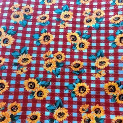 1 Yard Red Checkered Sunflower Print Poly Cotton Fabric for Quilting Apparel and D&eacute;cor 59/60 Inch Width