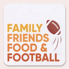 Big Dot of Happiness 25 Ct Family Friends Food and Football Drink Coasters, 4-Inch Disposable Square Paper Coasters for Friendsgiving Thanksgiving