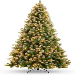 Pre Lit Pre Decorated Pine Artificial Christmas Tree Frosted 1,000 Tips with Pine Cones, 250 Lights & for Indoor Holiday Decor