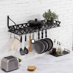 Rectangular Wall Pot Rack with Hooks for Kitchen Storage