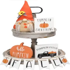 Fall Tiered Tray D&eacute;cor Wood Sign & Gnome Plush, Set of 5