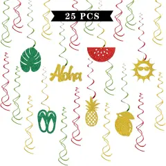 Hawaii Hanging Swirl Decorations - Glitter 20 Pcs Aloha Party Supplies - Luau Beach Summer Party Streamers