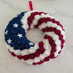 13 inch Patriotic Red White Blue Wreath for Front Door Independence Day Memorial Day Forth of July