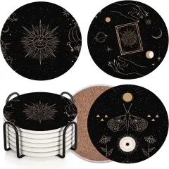 Table Coaster for Drinks Set of 6, Cute Black Mystical Skulls Animals