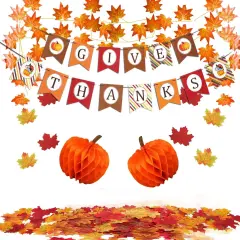 GIVE Thanks Hanging Banner Autumn Pumpkin Honeycomb Ball