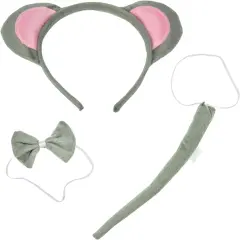 4E's Novelty Mouse Costume Set 3 Pcs for Kids & Adults - Mouse Ears Headband, Bowtie & Tail Cosplay Kit - Halloween, Party, Dress Up Accessories for Girls, Boys, Men, Women, Pets