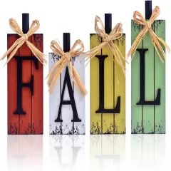 4 Pcs Wood Pumpkin Block Fall Tabletop Decor
