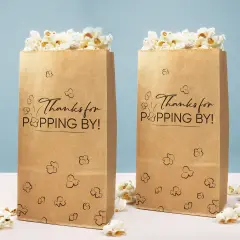 Big Dot of Happiness Thanks for Popping By Popcorn Bags, Party Favor Snack Treats, Free-Standing Individual Kraft Brown Paper Bags - 25 Count