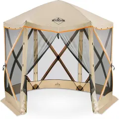 Hike Crew 6-Panel Pop-Up Screen House Gazebo 140"x140" &ndash; UV Resistant, Fits 9 People, Instant Setup