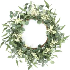 20" Lush Eucalyptus Wreath &ndash; Elegant Greenery for Front Door, Porch & Home D&eacute;cor