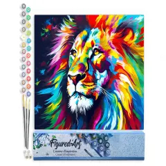 Figured'Art Paint by Numbers for Adults Colorful Abstract Lion 16"x20" - Craft Art Painting DIY Kit Rolled Canvas Without Frame