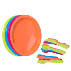 Reusable Cutlery Set of 4 Plastic Plates, Spoons, Forks and Knives for Baby and Toddlers