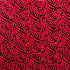 1 Yard Traditional Polynesian Pattern Polyester Foil Fabric, 100% Polyester, Reflective Tribal Design Red & Black