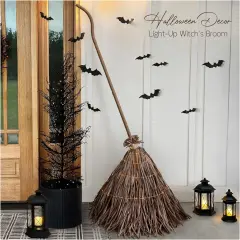 Fall Decor for Home - 5.2 Ft Giant Light-Up Witches Broom