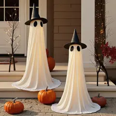 2 Packs Halloween Decorations Outdoor Indoor, 5Ft Wind-Resistant Ghost Decor with USB String Lights
