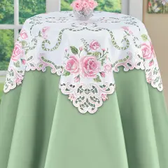 Collections Etc Embroidered Dainty Rose Scalloped Edge Table Linens