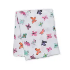 Butterfly Cotton Muslin Baby Swaddle by Lulujo