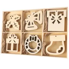 30PCS Christmas Wooden Ornaments, 3 Inch Unfinished Wooden Cutouts Boho Ornaments for Hanging Christmas Tree DIY Kids Crafts Gift Winter Party Indoor Home Winter Xmas Decorations