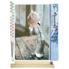 Figured'Art Paint by Numbers Kit for Adults White Flower 16"x20" - Craft Art Painting Rolled Canvas with DIY wooden frame