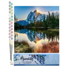 Figured'Art Paint by Numbers for Adults Lake and Mountain reflection 16"x20" - Craft Art Painting DIY Kit Rolled Canvas without frame