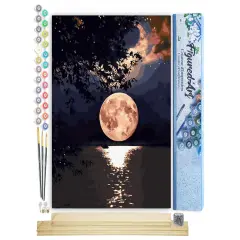 Figured'Art Paint by Numbers Kit for Adults Moon Reflection on the Lake 16"x20" - Craft Art Painting Rolled Canvas with DIY wooden frame