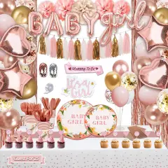 303 Pcs Baby Shower Decorations For Girl (Rosegold Baby Girl)