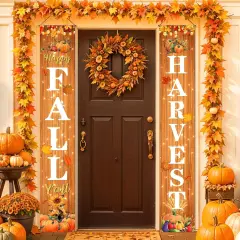 Happy Fall Y'all Porch Banner Signs, Happy Fall Harvest Party Decorations