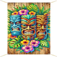 Summer Hawaiian Door Cover - Tiki Bar (73 x 35 Inch)