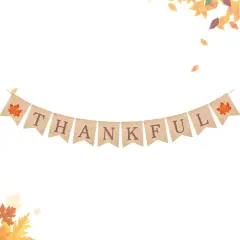 Thankful Burlap Banner Fall Autumn Maple Leaves Rustic Burlap Harvest Banner