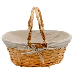 Wicker Basket with Handles Cloth Liner Easter Picnic Gift Beige
