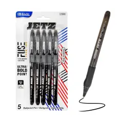 BAZIC Jetz 1.4 mm Tip Black FUSE Tech Ink Pen w/ Cushion Grip (5/Pack)