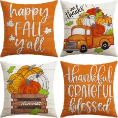 Set of 4 Fall Decorative Throw Pillow Covers 20x20 Inch