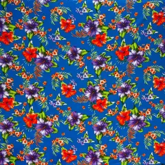 1 Yard Hibiscus Palm Leaves Cotton Fabric 36" Lx 45" W Blue