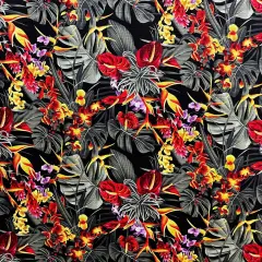 1 Yard Hawaiian Tropical Garden Barkcloth Fabric 100% Cotton, 45" Width Black