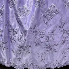 1 Yard Beaded Bridal Lace Fabric Embroidered Floral Satin Gown Couture 54" Width Lilac