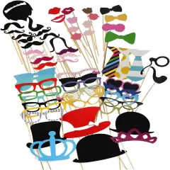 Photo Booth Props DIY Kit Dress-up Accessories Party Favors for Wedding Party Reunions Birthdays,60 pieces