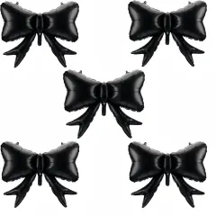 5Pcs Black Bow Mylar Foil Balloons Decorations/Suitable for Retro Classic Party/Gothic Style Party/Luxurious Palace Princess Party/Black Wedding Party Decorations