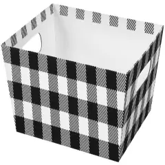 Pack/3: Black & White Plaid Baskety Tray - 12 x 9-1/2 x 4-1/2"