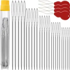 50 Pack Premium Large Eye Needles for Hand Sewing with 4 Needle Threaders, Assorted Sizes, Embroidery Needles for Hand Sewing, Sewing Needles Large Eye, Big Eye Needle
