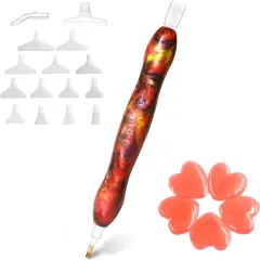 Diamond Painting Art Drill Accessories Tool Pen Kit, 5D Handmade Diamond Painting Drill Pen Stylus Tips Placers Heads and Wax Glue, Artistic Red